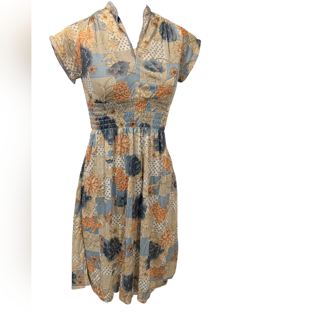 70s Vintage Floral Patchwork Style Cotton Summer‎ Dress